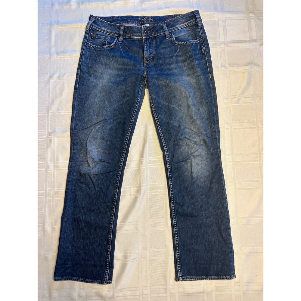 Silver Jeans Co Jeans Women 30 Blue Aiko Flood Straight Leg 27" Inseam